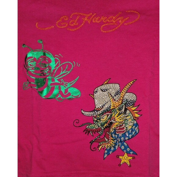 Ed Hardy Toddler Tee Size 2 Pink Bee Dragon w/ Cowboy Hat Rhinestones NWT - Picture 2 of 8